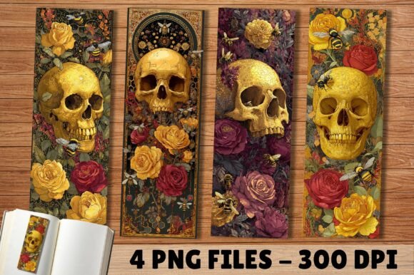 Elevate Your Brand with Honey Bee Golden Skull Floral Bookmark