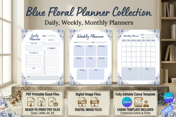 Elevate Your Design Workflow with the Blue Floral Planner Trio