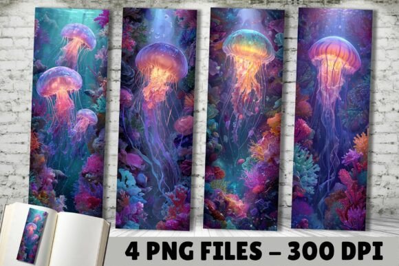 Illuminate Your Design Projects with Glowing Neon Jellyfish Bookmarks
