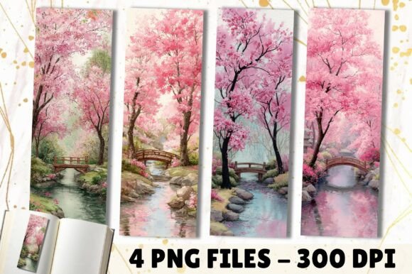 Pink Cherry Blossom Tree River Bookmark: A Design Asset