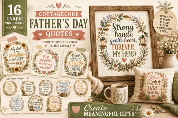 Rustic Charm: Cottagecore Father's Day Quotes PNG for Designers