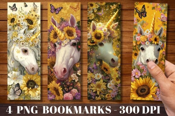 Sunflower Unicorn Floral PNG Bookmark: A Design Asset