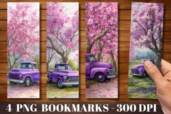 Vintage Truck Cherry Blossom Bookmark: A Design Asset for Print & Digital Projects