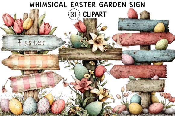 Whimsical Easter Garden Sign Clipart for Creative Projects